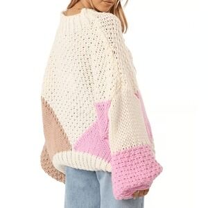 Ebby and‎ I Chunky Oversized Colorblock Puff Sleeve Knit Sweater Size M